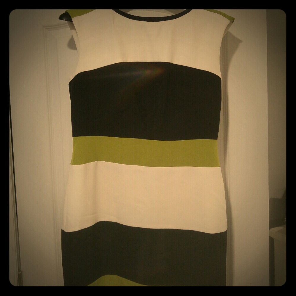 White, black and green cocktail dress